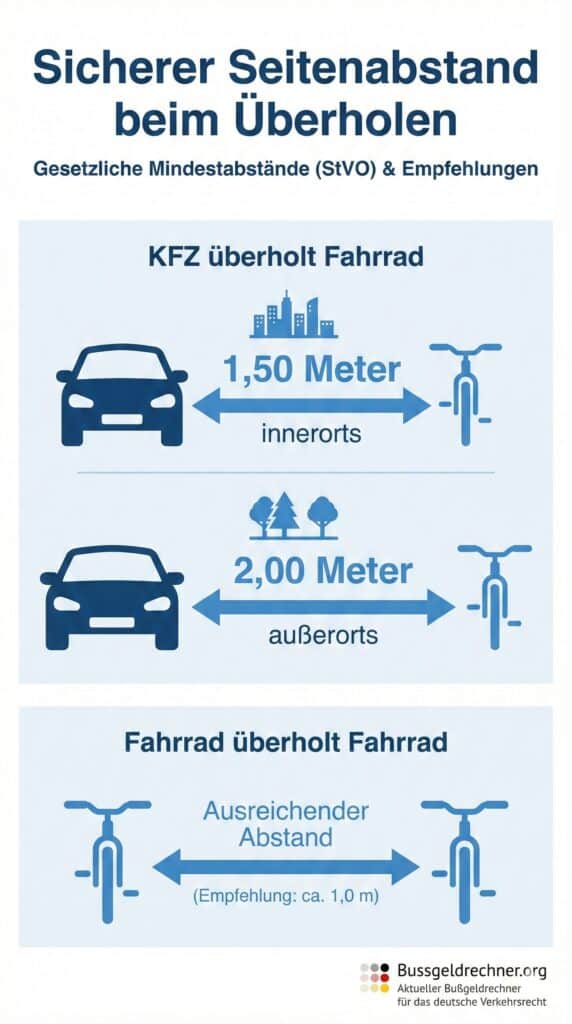 Infografik: Welcher Abstand zum Fahrrad beim Überholen einzuhalten ist.